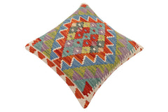 handmade Traditional Pillow Rust Blue Hand-made SQUARE 100% WOOL Hand woven turkish pillow2' x 2'