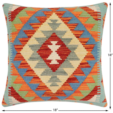 handmade Traditional Pillow Rust Blue Hand-made SQUARE 100% WOOL Hand woven turkish pillow2 x 2