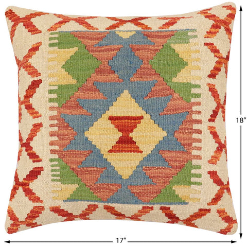 handmade Traditional Pillow Rust Blue Hand-made SQUARE 100% WOOL  Hand woven turkish pillow  2 x 2
