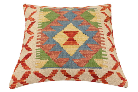 handmade Traditional Pillow Rust Blue Hand-made SQUARE 100% WOOL  Hand woven turkish pillow  2 x 2