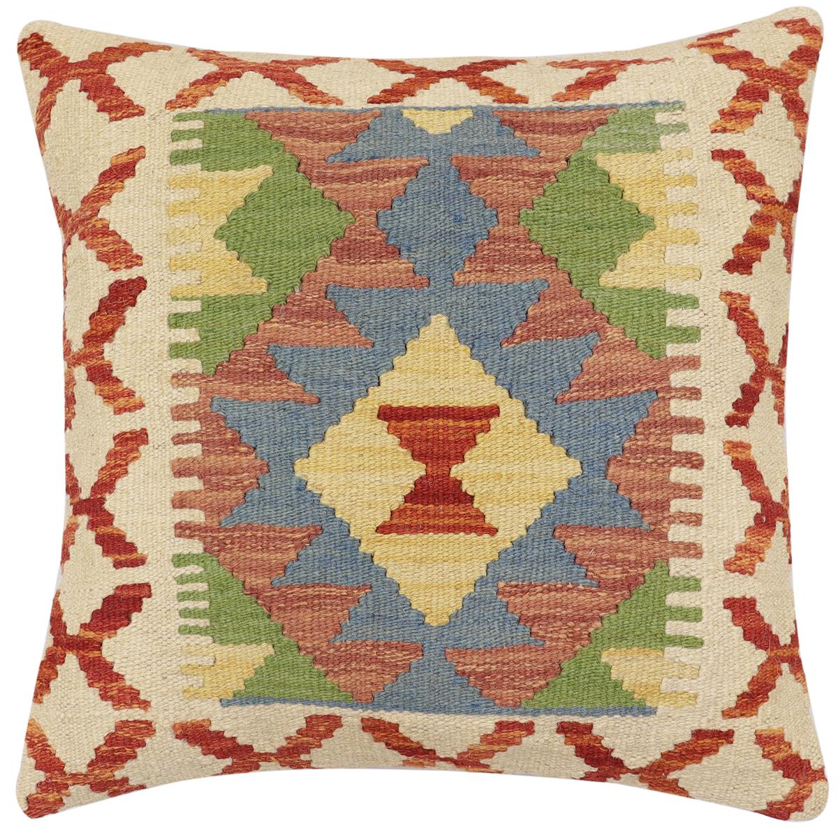 handmade Traditional Pillow Rust Blue Hand-made SQUARE 100% WOOL  Hand woven turkish pillow  2 x 2