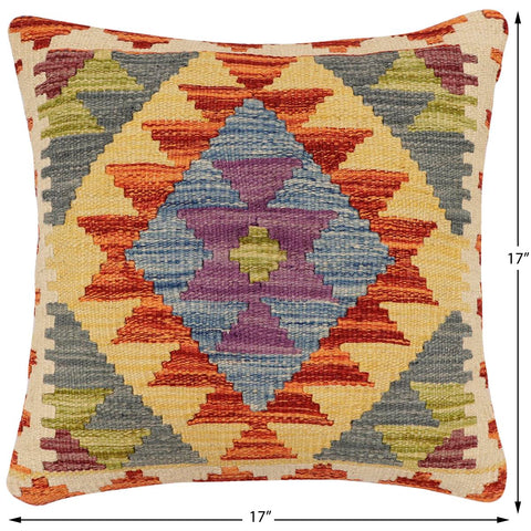 handmade Traditional Pillow Rust Blue Hand-made SQUARE 100% WOOL  Hand woven turkish pillow  2 x 2
