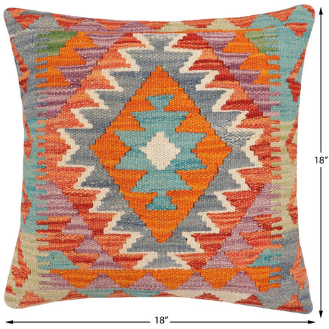 handmade Traditional Pillow Rust Blue Hand-made SQUARE 100% WOOL Hand woven turkish pillow2 x 2