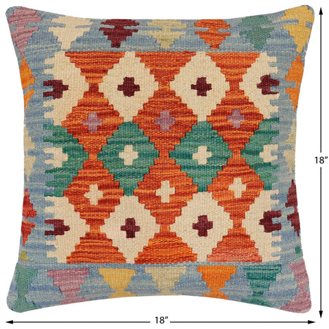 handmade Traditional Pillow Rust Blue Hand-made SQUARE 100% WOOL Hand woven turkish pillow2 x 2