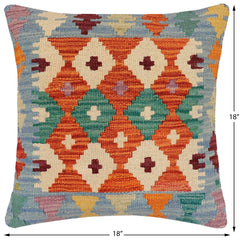 handmade Traditional Pillow Rust Blue Hand-made SQUARE 100% WOOL Hand woven turkish pillow2' x 2'