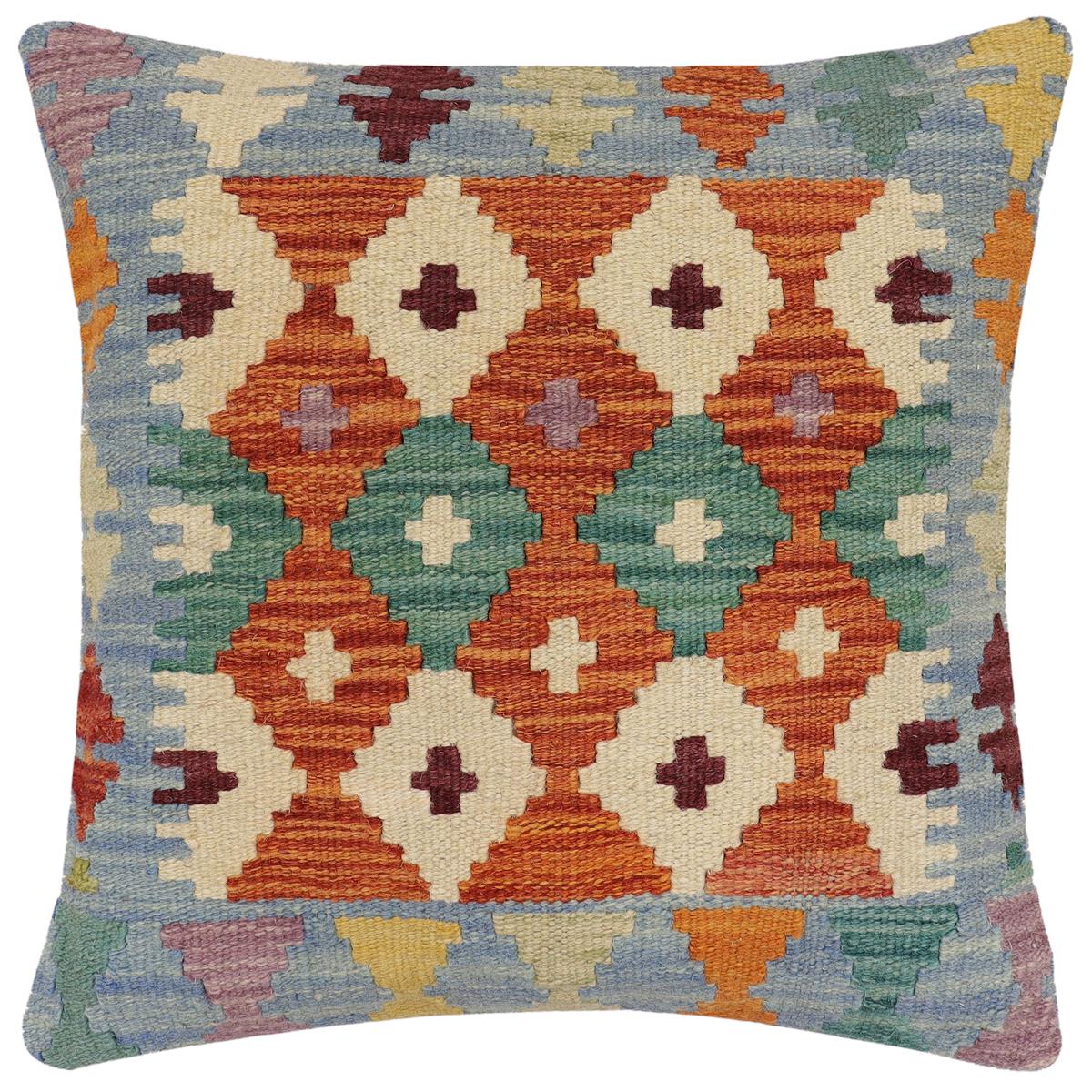 handmade Traditional Pillow Rust Blue Hand-made SQUARE 100% WOOL Hand woven turkish pillow2' x 2'