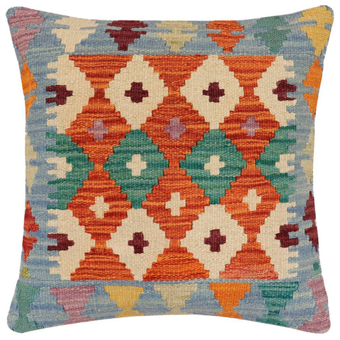 handmade Traditional Pillow Rust Blue Hand-made SQUARE 100% WOOL Hand woven turkish pillow2 x 2