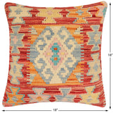 handmade Traditional Pillow Rust Blue Hand-made SQUARE 100% WOOL Hand woven turkish pillow2' x 2'