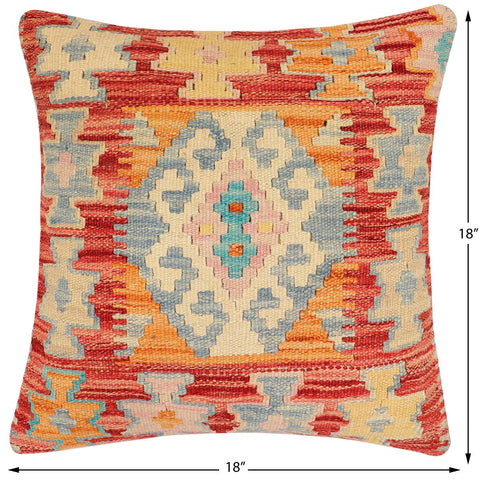 handmade Traditional Pillow Rust Blue Hand-made SQUARE 100% WOOL Hand woven turkish pillow2 x 2
