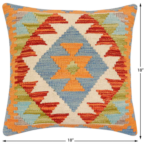 handmade Traditional Pillow Rust Blue Hand-made SQUARE 100% WOOL Hand woven turkish pillow2 x 2