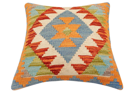 handmade Traditional Pillow Rust Blue Hand-made SQUARE 100% WOOL Hand woven turkish pillow2 x 2