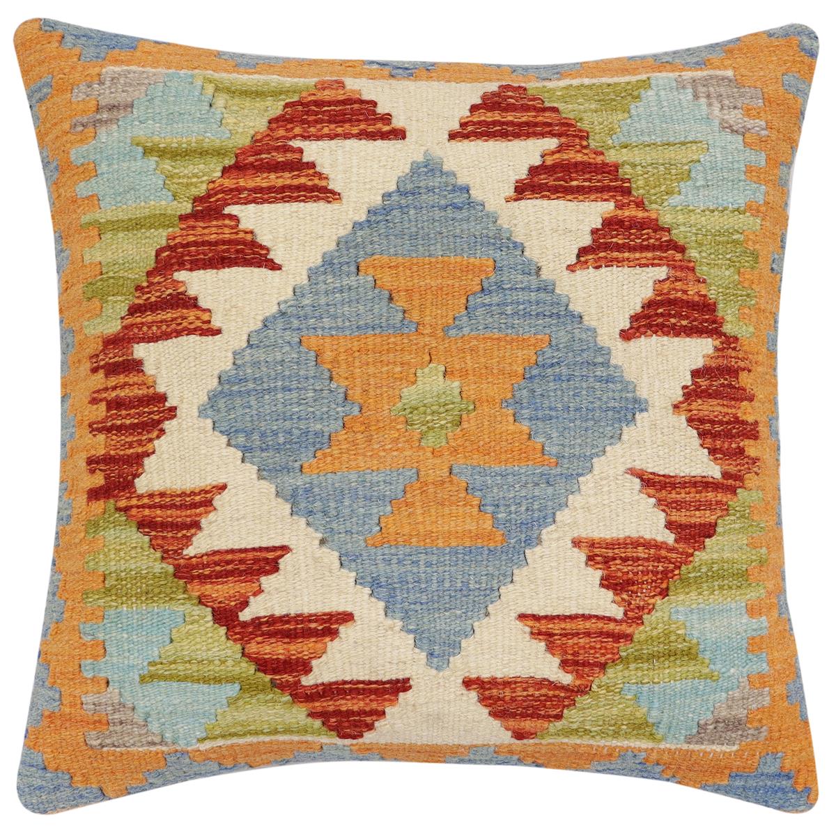 handmade Traditional Pillow Rust Blue Hand-made SQUARE 100% WOOL Hand woven turkish pillow2' x 2'