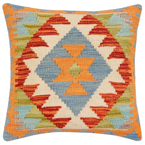 handmade Traditional Pillow Rust Blue Hand-made SQUARE 100% WOOL Hand woven turkish pillow2 x 2