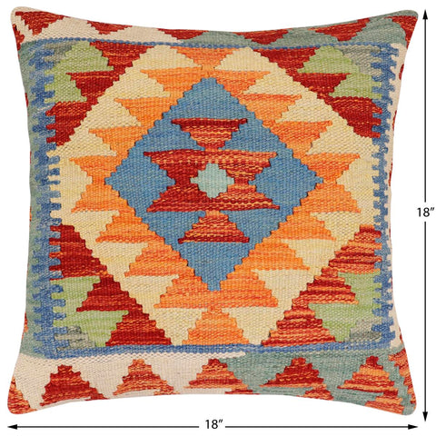 handmade Traditional Pillow Rust Blue Hand-made SQUARE 100% WOOL Hand woven turkish pillow2 x 2