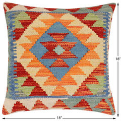 handmade Traditional Pillow Rust Blue Hand-made SQUARE 100% WOOL Hand woven turkish pillow2' x 2'