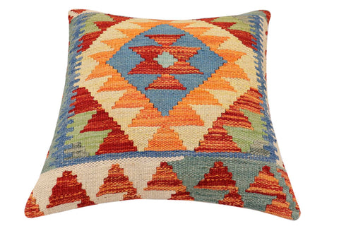 handmade Traditional Pillow Rust Blue Hand-made SQUARE 100% WOOL Hand woven turkish pillow2 x 2
