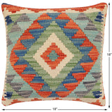 handmade Traditional Pillow Rust Blue Hand-Woven SQUARE 100% WOOL Hand woven turkish pillow2' x 2'