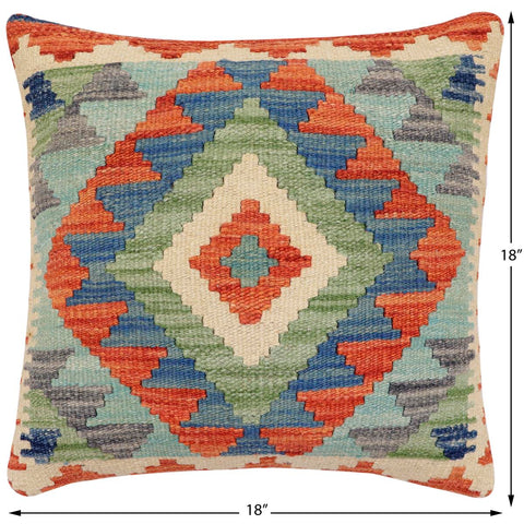 handmade Traditional Pillow Rust Blue Hand-Woven SQUARE 100% WOOL Hand woven turkish pillow2 x 2