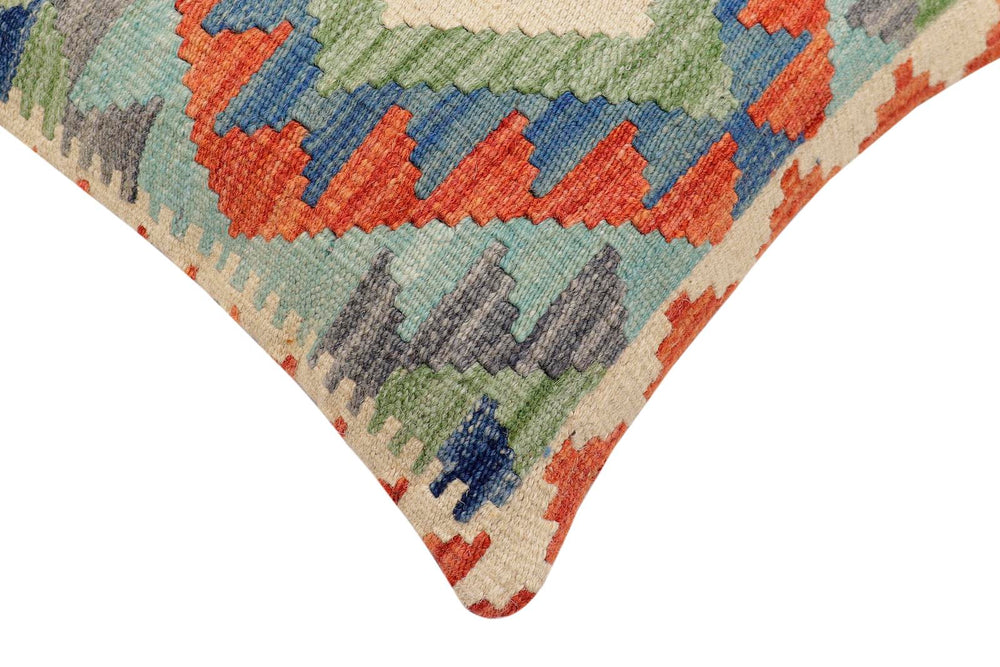 handmade Traditional Pillow Rust Blue Hand-Woven SQUARE 100% WOOL Hand woven turkish pillow2' x 2'