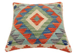 handmade Traditional Pillow Rust Blue Hand-Woven SQUARE 100% WOOL Hand woven turkish pillow2' x 2'