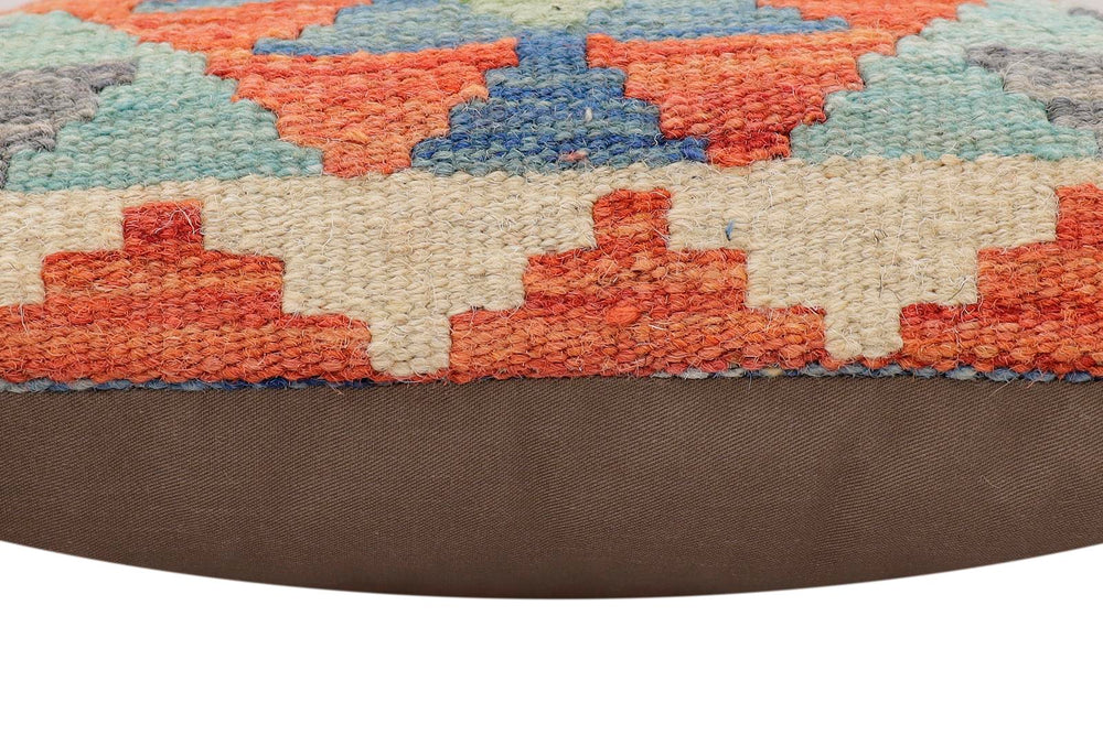 handmade Traditional Pillow Rust Blue Hand-Woven SQUARE 100% WOOL Hand woven turkish pillow2' x 2'