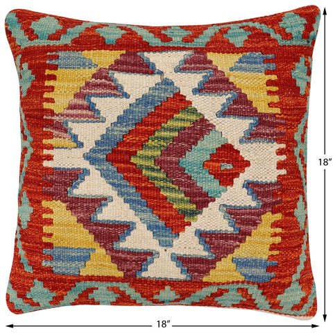 handmade Traditional Pillow Rust Blue Hand-Woven SQUARE 100% WOOL Hand woven turkish pillow2 x 2