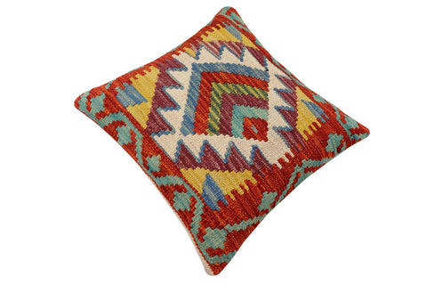 handmade Traditional Pillow Rust Blue Hand-Woven SQUARE 100% WOOL Hand woven turkish pillow2 x 2