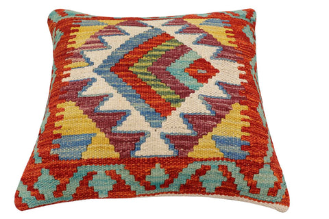 handmade Traditional Pillow Rust Blue Hand-Woven SQUARE 100% WOOL Hand woven turkish pillow2 x 2