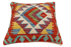 handmade Traditional Pillow Rust Blue Hand-Woven SQUARE 100% WOOL Hand woven turkish pillow2' x 2'