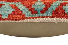 handmade Traditional Pillow Rust Blue Hand-Woven SQUARE 100% WOOL Hand woven turkish pillow2' x 2'