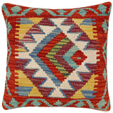 handmade Traditional Pillow Rust Blue Hand-Woven SQUARE 100% WOOL Hand woven turkish pillow2' x 2'