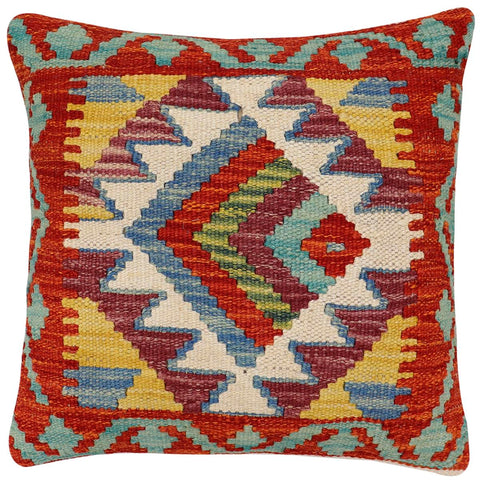 handmade Traditional Pillow Rust Blue Hand-Woven SQUARE 100% WOOL Hand woven turkish pillow2 x 2