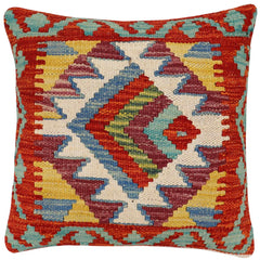 handmade Traditional Pillow Rust Blue Hand-Woven SQUARE 100% WOOL Hand woven turkish pillow2' x 2'