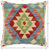 handmade Traditional Pillow Rust Blue Hand-Woven SQUARE 100% WOOL Hand woven turkish pillow2' x 2'