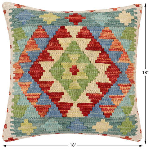 handmade Traditional Pillow Rust Blue Hand-Woven SQUARE 100% WOOL Hand woven turkish pillow2 x 2