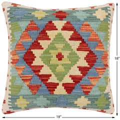handmade Traditional Pillow Rust Blue Hand-Woven SQUARE 100% WOOL Hand woven turkish pillow2' x 2'