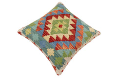 handmade Traditional Pillow Rust Blue Hand-Woven SQUARE 100% WOOL Hand woven turkish pillow2' x 2'