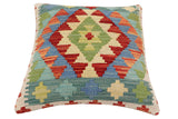 handmade Traditional Pillow Rust Blue Hand-Woven SQUARE 100% WOOL Hand woven turkish pillow2' x 2'