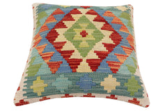 handmade Traditional Pillow Rust Blue Hand-Woven SQUARE 100% WOOL Hand woven turkish pillow2' x 2'
