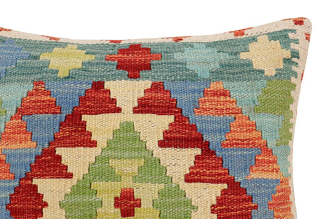 handmade Traditional Pillow Rust Blue Hand-Woven SQUARE 100% WOOL Hand woven turkish pillow2 x 2