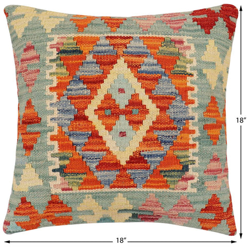 handmade Traditional Pillow Rust Blue Hand-Woven SQUARE 100% WOOL Hand woven turkish pillow2 x 2