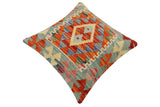 handmade Traditional Pillow Rust Blue Hand-Woven SQUARE 100% WOOL Hand woven turkish pillow2' x 2'