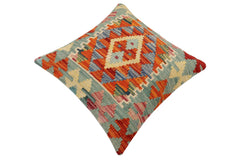 handmade Traditional Pillow Rust Blue Hand-Woven SQUARE 100% WOOL Hand woven turkish pillow2' x 2'