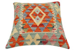 handmade Traditional Pillow Rust Blue Hand-Woven SQUARE 100% WOOL Hand woven turkish pillow2' x 2'
