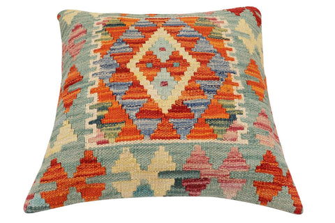 handmade Traditional Pillow Rust Blue Hand-Woven SQUARE 100% WOOL Hand woven turkish pillow2 x 2