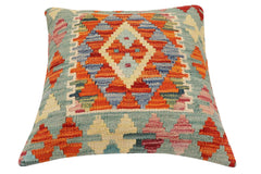 handmade Traditional Pillow Rust Blue Hand-Woven SQUARE 100% WOOL Hand woven turkish pillow2' x 2'