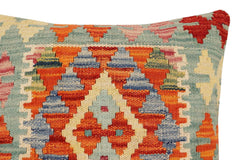 handmade Traditional Pillow Rust Blue Hand-Woven SQUARE 100% WOOL Hand woven turkish pillow2' x 2'