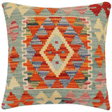 handmade Traditional Pillow Rust Blue Hand-Woven SQUARE 100% WOOL Hand woven turkish pillow2' x 2'