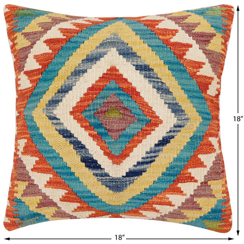 handmade Traditional Pillow Rust Blue Hand-Woven SQUARE 100% WOOL Hand woven turkish pillow2 x 2