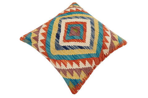handmade Traditional Pillow Rust Blue Hand-Woven SQUARE 100% WOOL Hand woven turkish pillow2 x 2